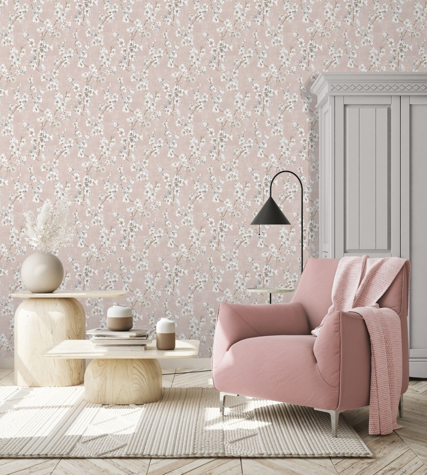 Papier Peint Végétal Fleurs Blanc – Image 2