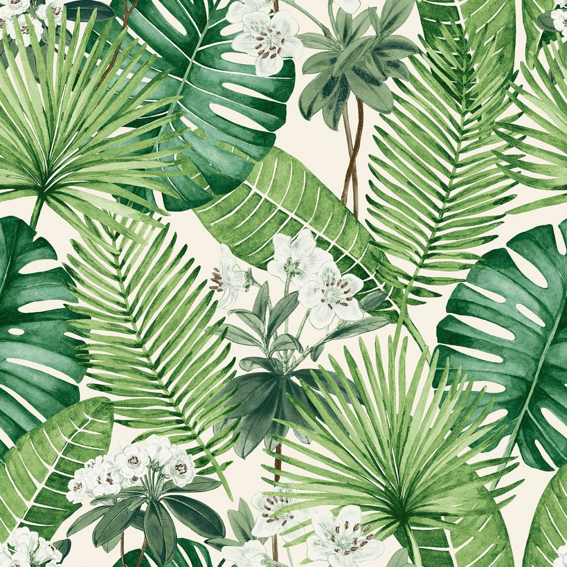 Papier Peint Végétal Jungle et Fleurs Blanche – Image 2