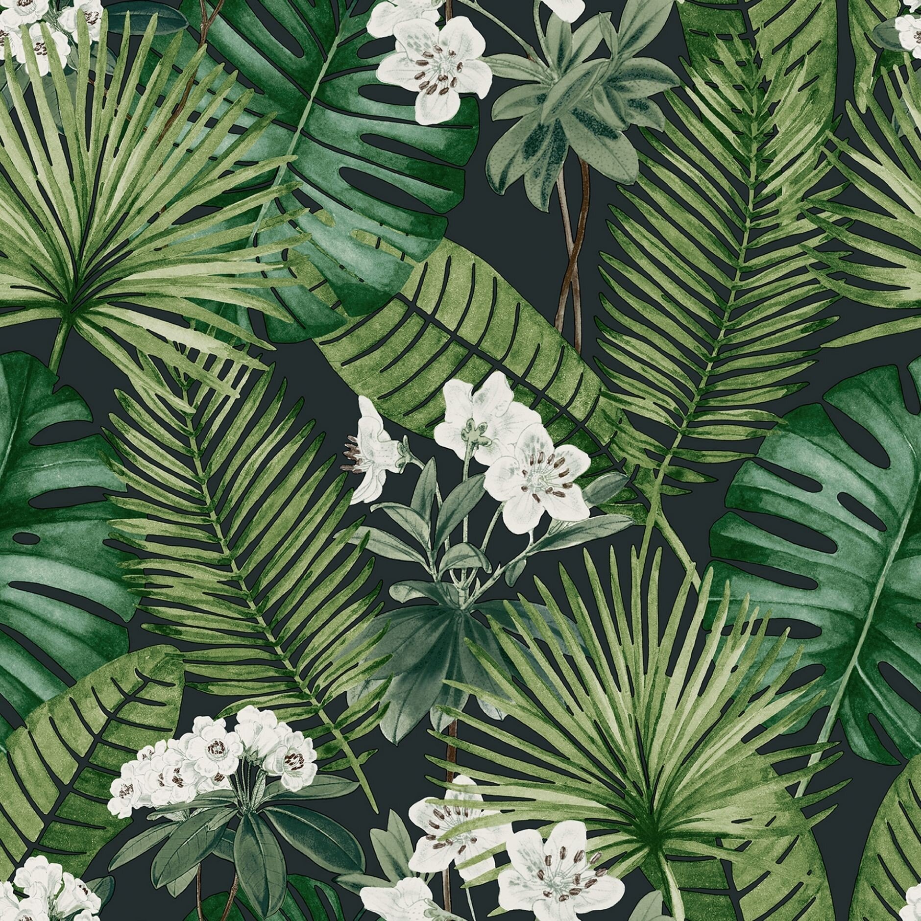 Papier Peint Végétal Jungle et Fleurs Blanche – Image 2