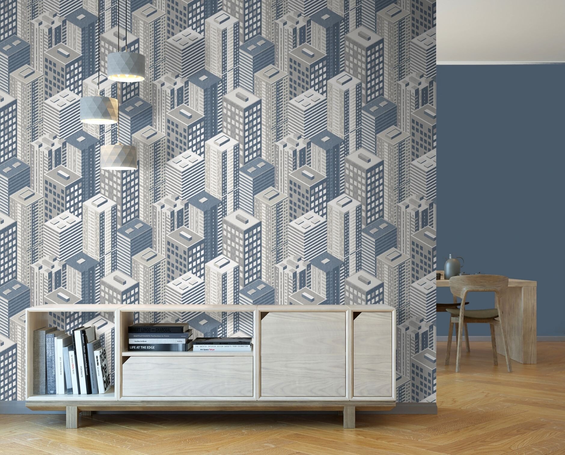 Papiers Peints 3d Graphique Design Architecture Building Bleu et Argenté